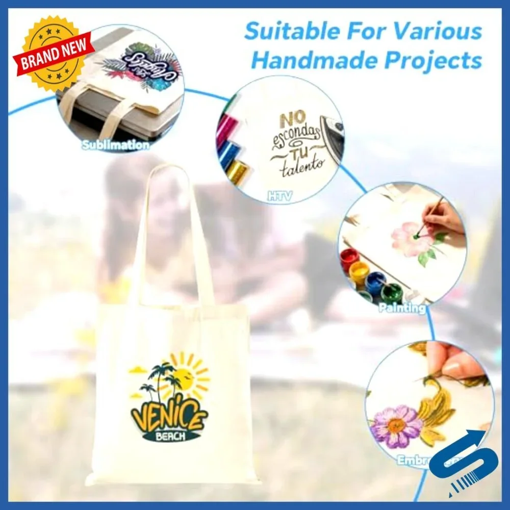 Canvas Tote Bags Bulk Pack DIY Customizable Reusable Grocery Shopping Totes